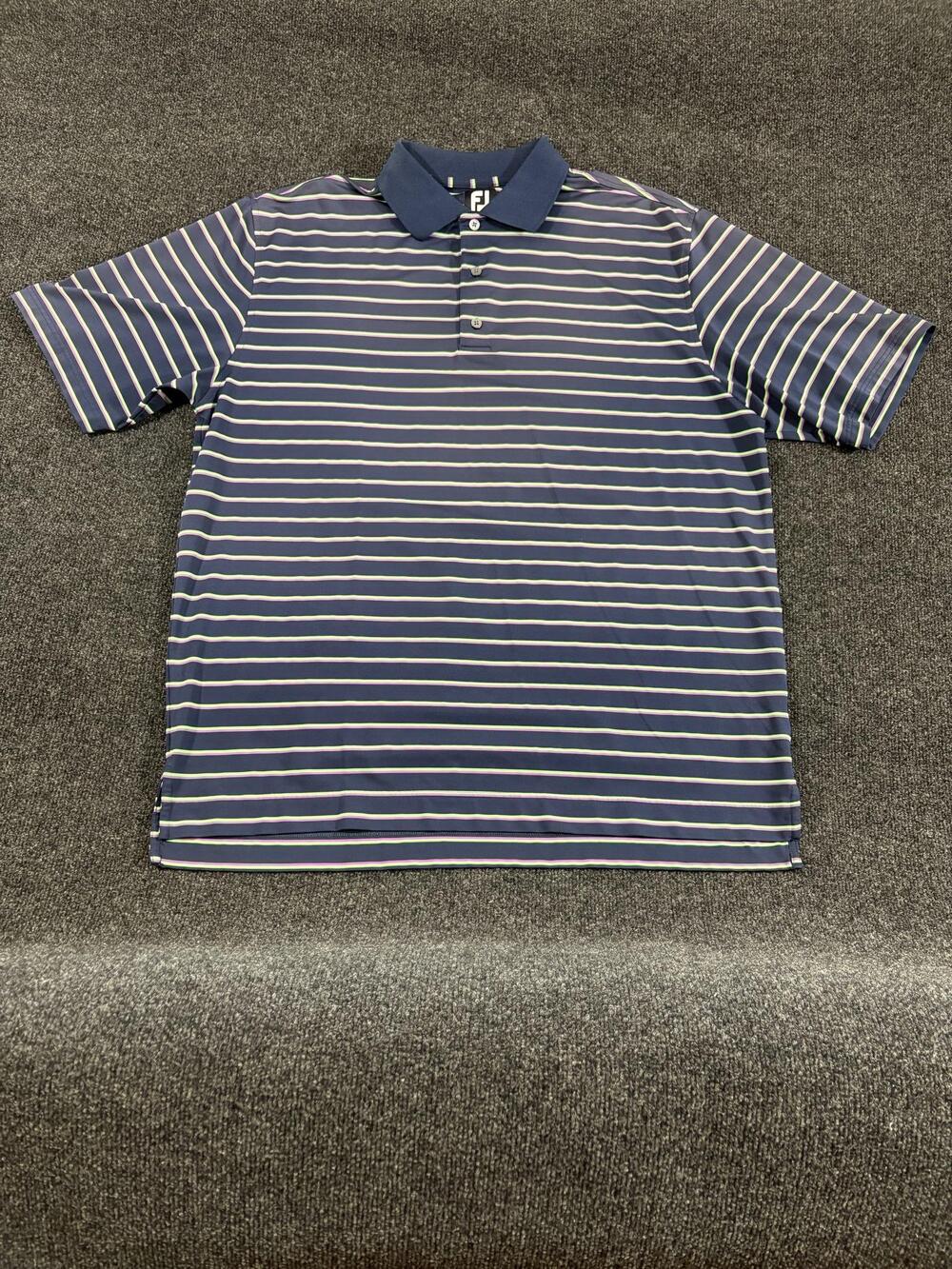 FootJoy Polo Shirt Mens XL Blue Stripe Performance Golf Stretch Short Sleeve